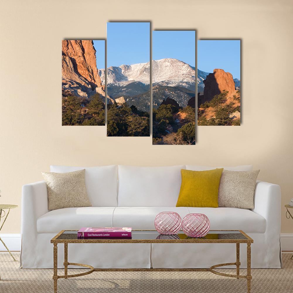 Sunrise Over Pikes Peak In Colorado Canvas Wall Art-4 Pop-Gallery Wrap-34" x 20"-Tiaracle