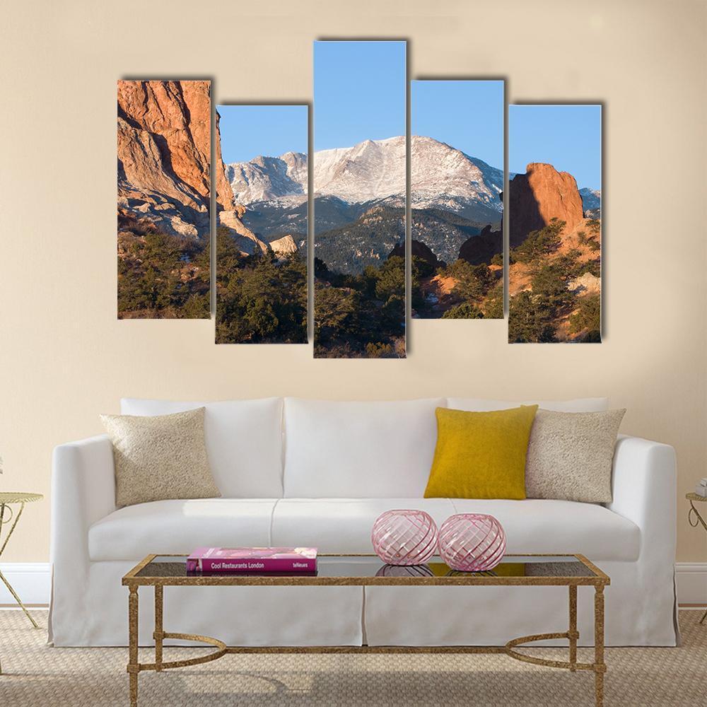 Sunrise Over Pikes Peak In Colorado Canvas Wall Art-5 Pop-Gallery Wrap-32" x 21"-Tiaracle