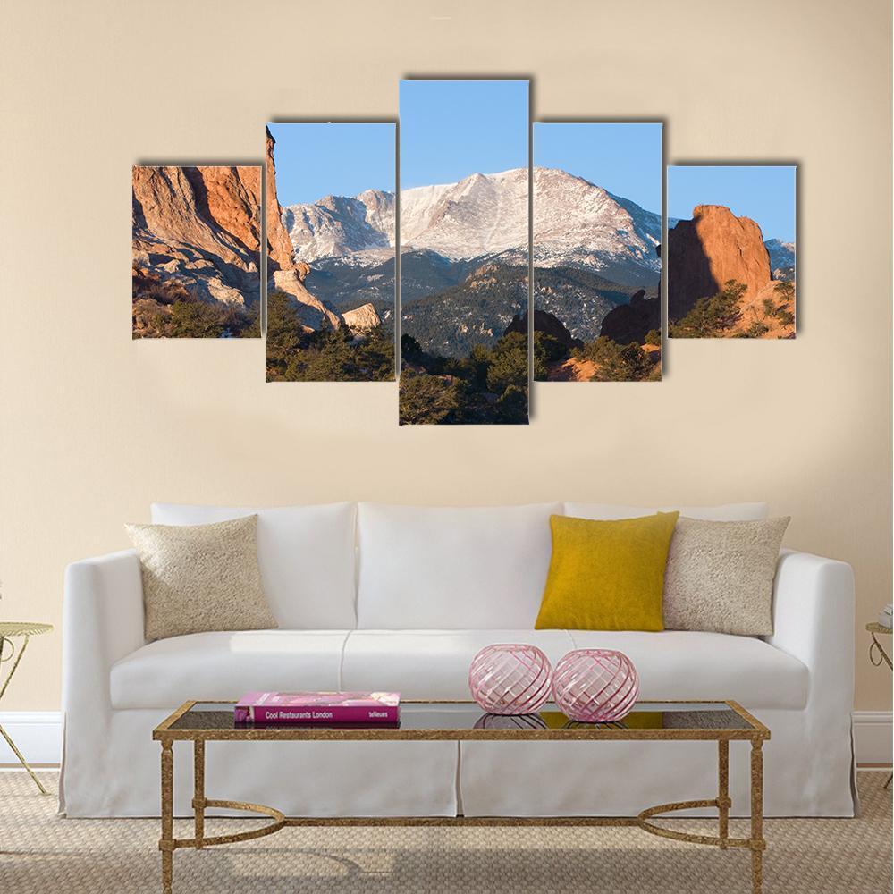 Sunrise Over Pikes Peak In Colorado Canvas Wall Art-5 Star-Gallery Wrap-42" x 21"-Tiaracle