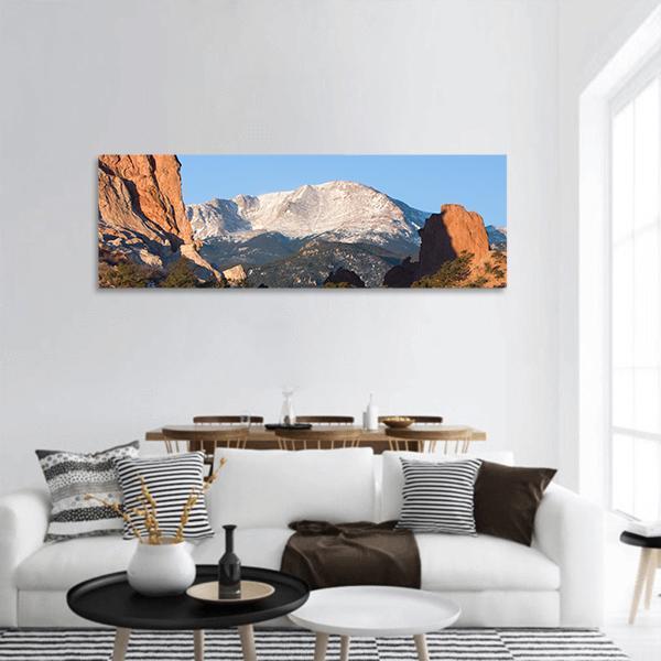 Sunrise Over Pikes Peak In Colorado Panoramic Canvas Wall Art-1 Piece-36" x 12"-Tiaracle