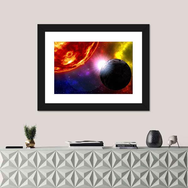 Sunrise Over Planet In Deep Space Canvas Wall Art-1 Piece-Framed Print-20" x 16"-Tiaracle