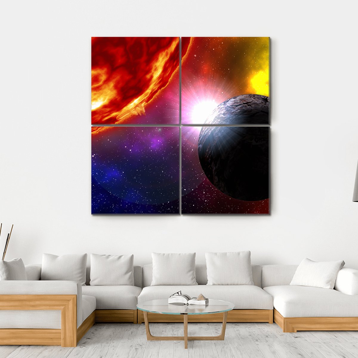 Sunrise Over Planet In Deep Space Canvas Wall Art-4 Square-Gallery Wrap-17" x 17"-Tiaracle