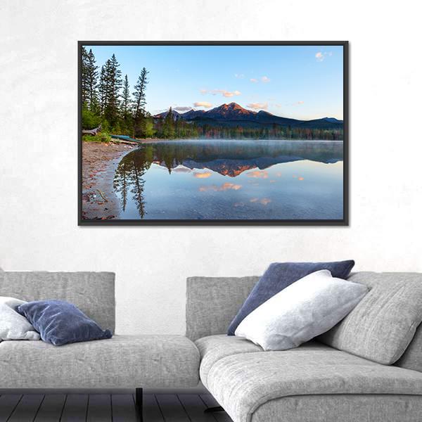 Sunrise Over Pyramid Mountain And Edith Lake Canvas Wall Art-3 Horizontal-Gallery Wrap-25" x 16"-Tiaracle