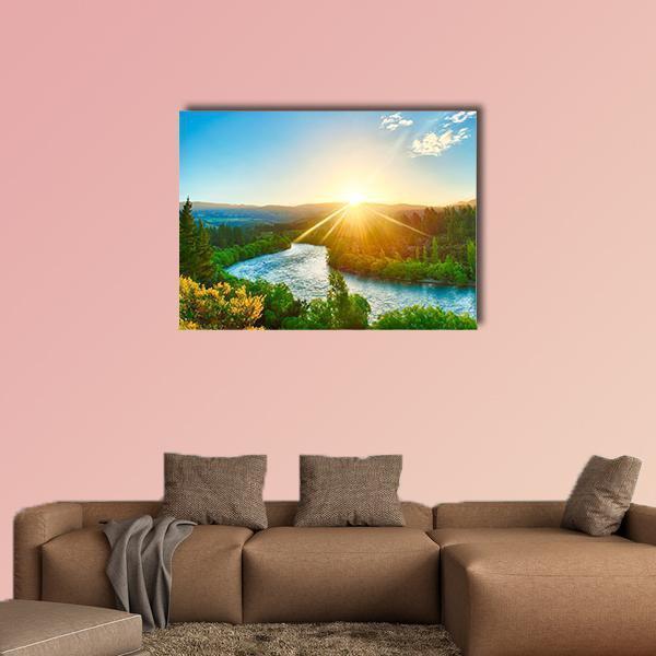 Sunrise Over River Clutha In New Zealand Canvas Wall Art-5 Horizontal-Gallery Wrap-22" x 12"-Tiaracle