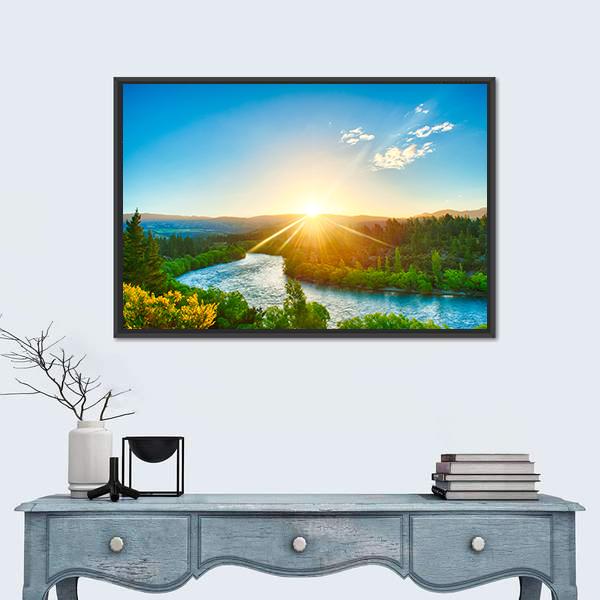 Sunrise Over River Clutha In New Zealand Canvas Wall Art-1 Piece-Floating Frame-24" x 16"-Tiaracle