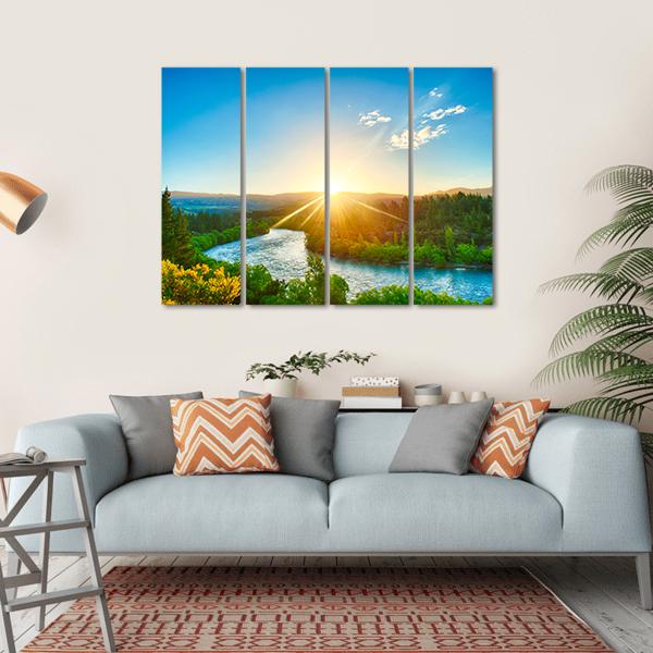 Sunrise Over River Clutha In New Zealand Canvas Wall Art-4 Horizontal-Gallery Wrap-34" x 24"-Tiaracle