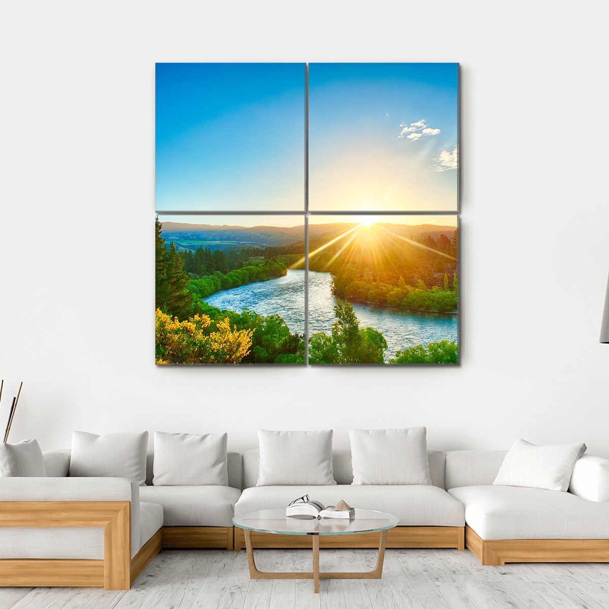Sunrise Over River Clutha In New Zealand Canvas Wall Art-4 Square-Gallery Wrap-17" x 17"-Tiaracle