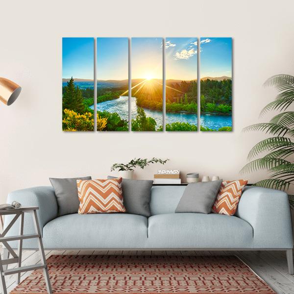 Sunrise Over River Clutha In New Zealand Canvas Wall Art-5 Horizontal-Gallery Wrap-22" x 12"-Tiaracle