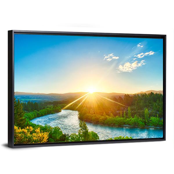 Sunrise Over River Clutha In New Zealand Canvas Wall Art-3 Horizontal-Gallery Wrap-25" x 16"-Tiaracle