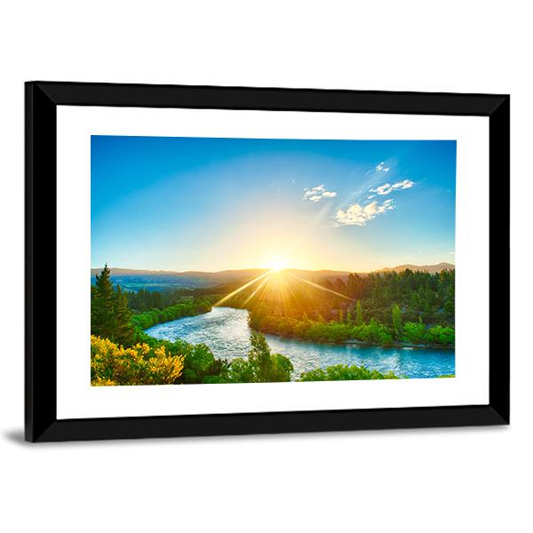 Sunrise Over River Clutha In New Zealand Canvas Wall Art-3 Horizontal-Gallery Wrap-25" x 16"-Tiaracle