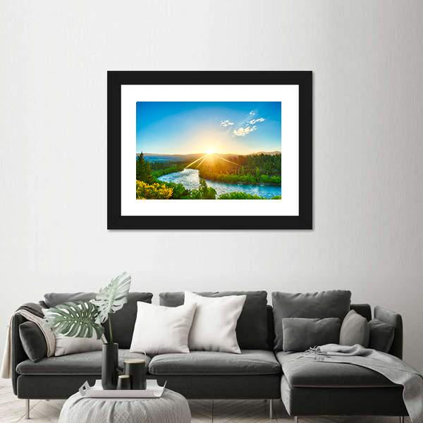 Sunrise Over River Clutha In New Zealand Canvas Wall Art-3 Horizontal-Gallery Wrap-25" x 16"-Tiaracle