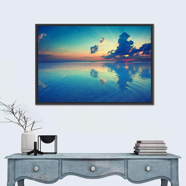 Sunrise Over Sea Canvas Wall Art-1 Piece-Floating Frame-24" x 16"-Tiaracle