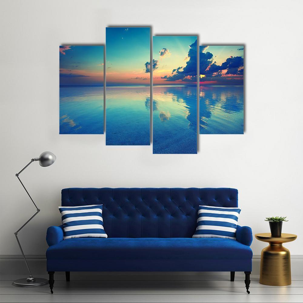Sunrise Over Sea Canvas Wall Art-4 Pop-Gallery Wrap-50" x 32"-Tiaracle