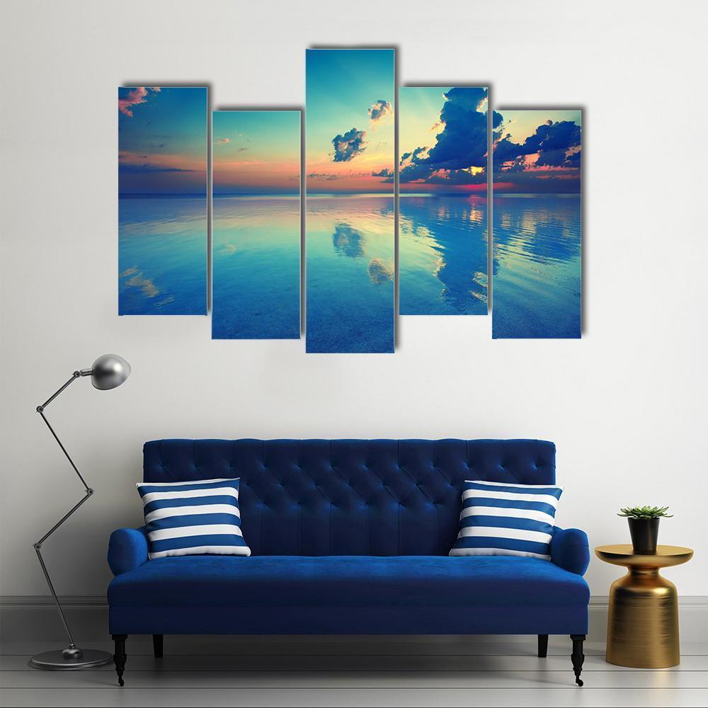 Sunrise Over Sea Canvas Wall Art-5 Pop-Gallery Wrap-47" x 32"-Tiaracle