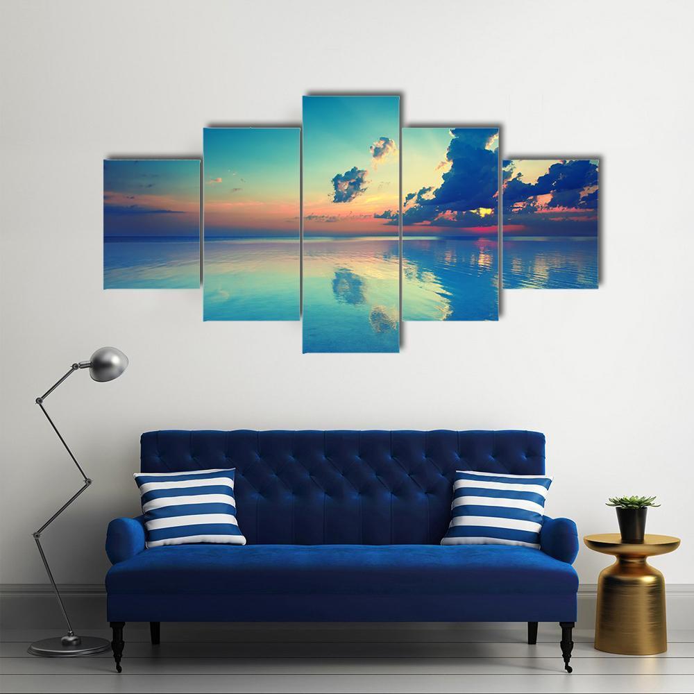 Sunrise Over Sea Canvas Wall Art-1 Piece-Gallery Wrap-48" x 32"-Tiaracle