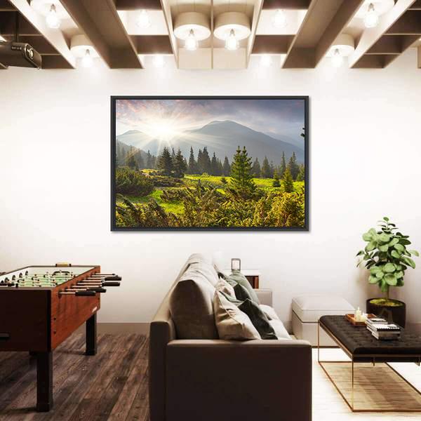 Sunrise Over Summer Landscape In The Mountains Canvas Wall Art-3 Horizontal-Gallery Wrap-25&quot; x 16&quot;-Tiaracle