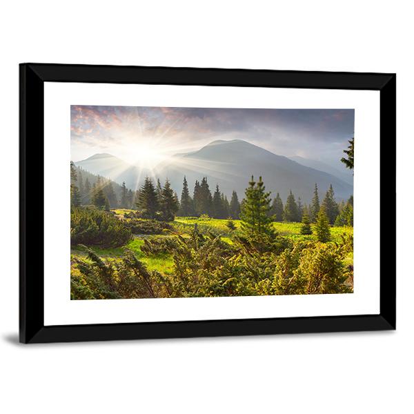 Sunrise Over Summer Landscape In The Mountains Canvas Wall Art-3 Horizontal-Gallery Wrap-25&quot; x 16&quot;-Tiaracle