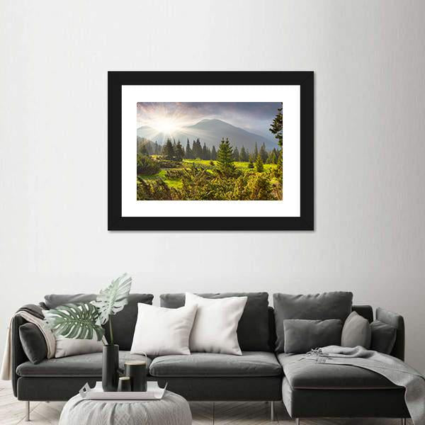 Sunrise Over Summer Landscape In The Mountains Canvas Wall Art-3 Horizontal-Gallery Wrap-25&quot; x 16&quot;-Tiaracle