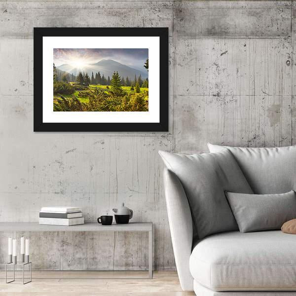 Sunrise Over Summer Landscape In The Mountains Canvas Wall Art-3 Horizontal-Gallery Wrap-25" x 16"-Tiaracle