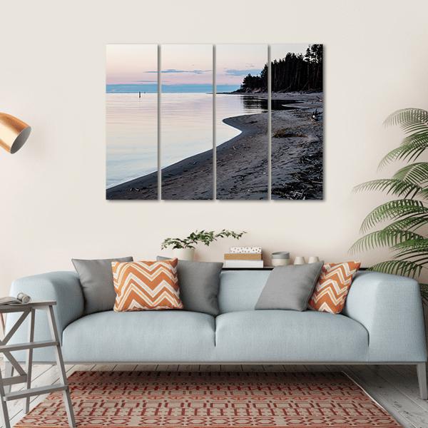 Sunrise Over The Calm River In Spring In Latvia Canvas Wall Art-4 Horizontal-Gallery Wrap-34" x 24"-Tiaracle