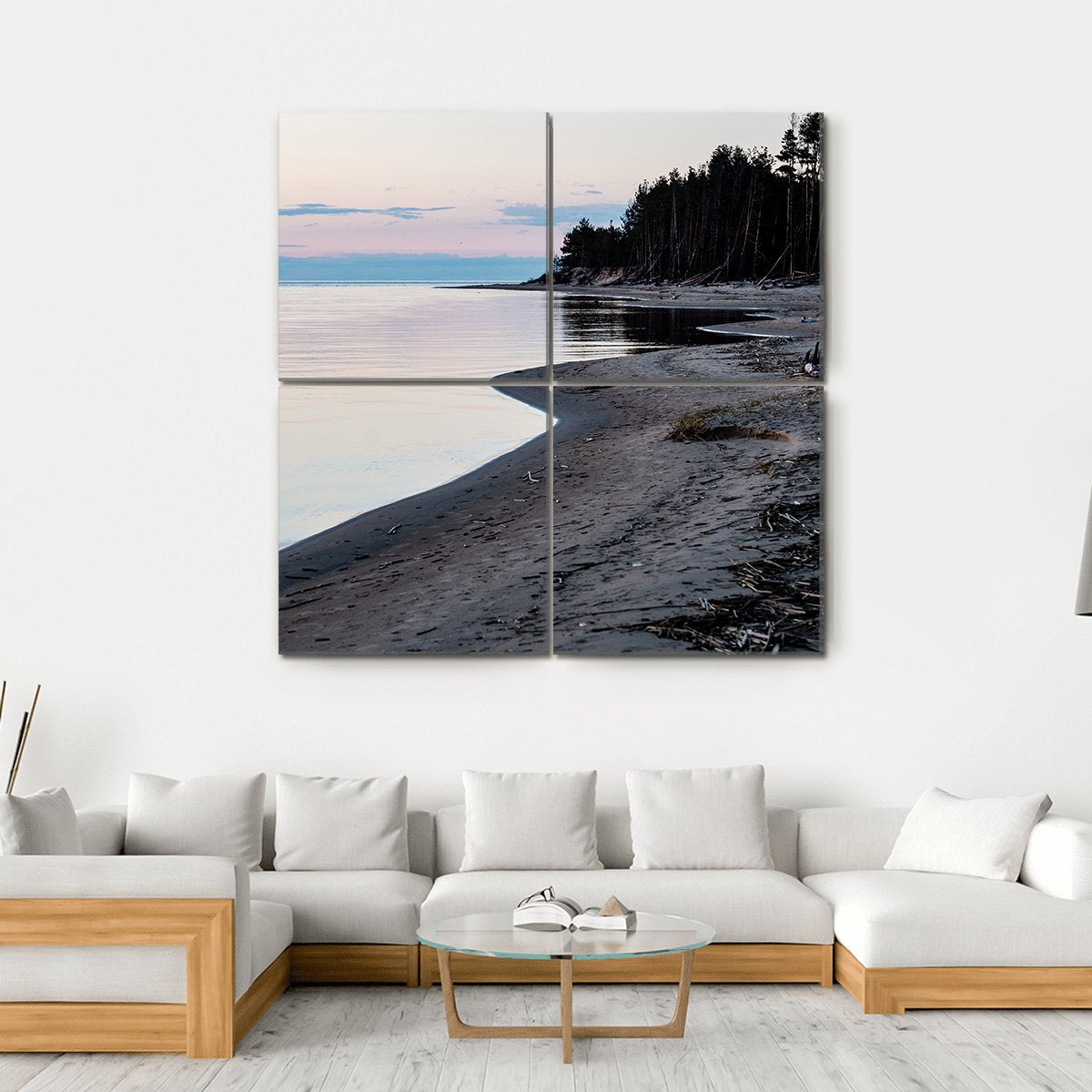 Sunrise Over The Calm River In Spring In Latvia Canvas Wall Art-4 Square-Gallery Wrap-17" x 17"-Tiaracle