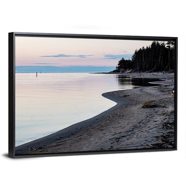 Sunrise Over The Calm River In Spring In Latvia Canvas Wall Art-3 Horizontal-Gallery Wrap-25" x 16"-Tiaracle