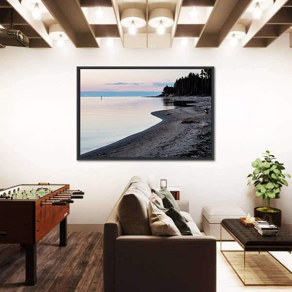 Sunrise Over The Calm River In Spring In Latvia Canvas Wall Art-3 Horizontal-Gallery Wrap-25" x 16"-Tiaracle