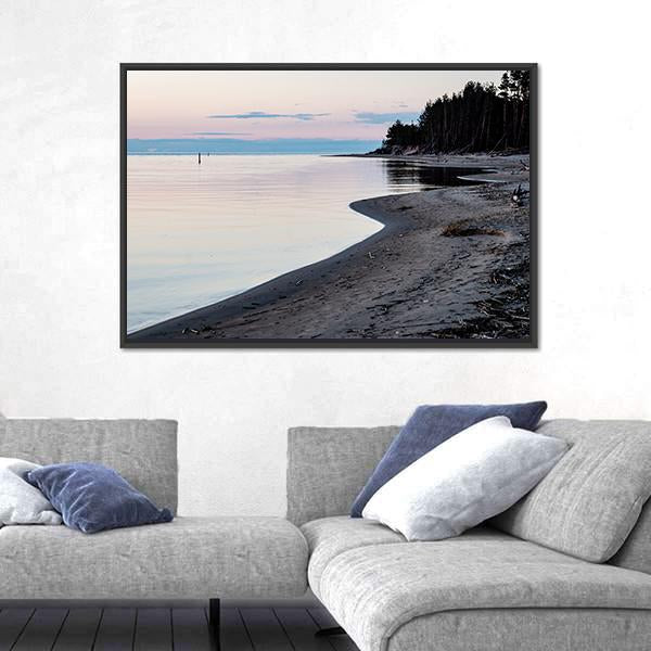 Sunrise Over The Calm River In Spring In Latvia Canvas Wall Art-3 Horizontal-Gallery Wrap-25" x 16"-Tiaracle