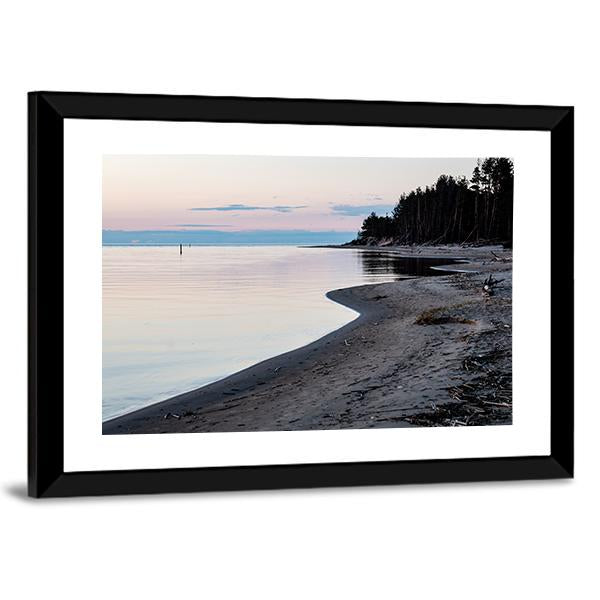 Sunrise Over The Calm River In Spring In Latvia Canvas Wall Art-3 Horizontal-Gallery Wrap-25" x 16"-Tiaracle
