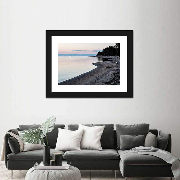 Sunrise Over The Calm River In Spring In Latvia Canvas Wall Art-3 Horizontal-Gallery Wrap-25" x 16"-Tiaracle