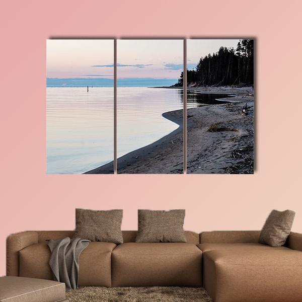 Sunrise Over The Calm River In Spring In Latvia Canvas Wall Art-3 Horizontal-Gallery Wrap-37" x 24"-Tiaracle