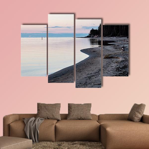 Sunrise Over The Calm River In Spring In Latvia Canvas Wall Art-4 Pop-Gallery Wrap-50" x 32"-Tiaracle