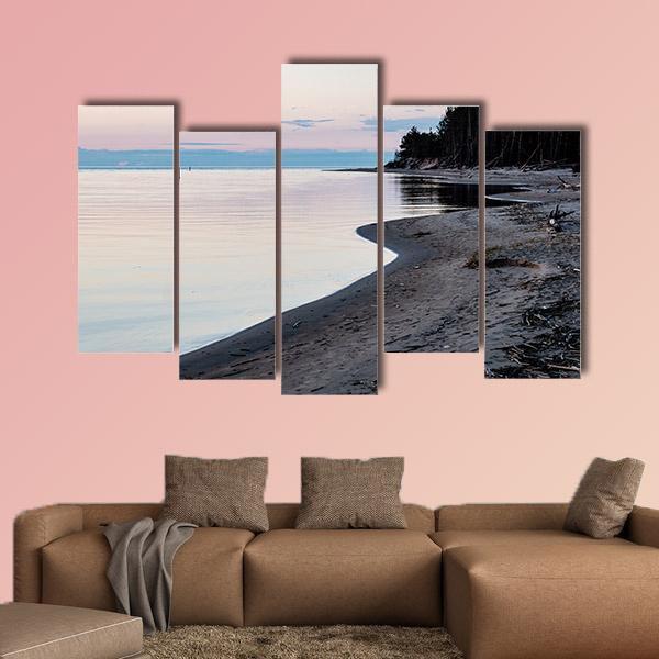 Sunrise Over The Calm River In Spring In Latvia Canvas Wall Art-5 Pop-Gallery Wrap-47" x 32"-Tiaracle