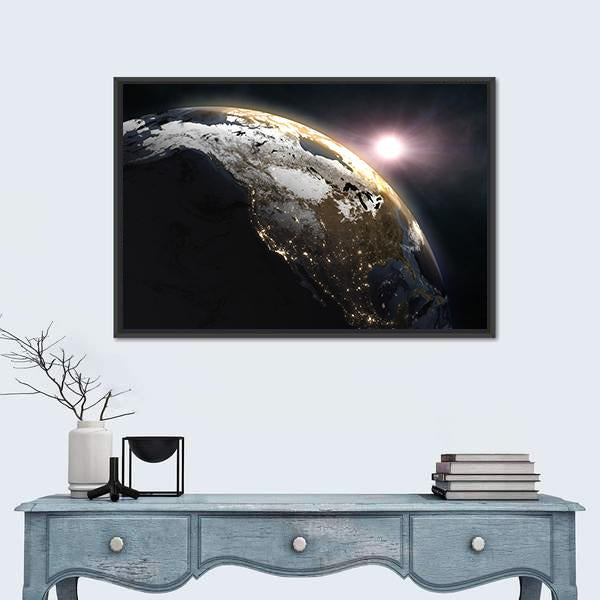 Sunrise Over The Earth Canvas Wall Art-1 Piece-Floating Frame-24" x 16"-Tiaracle