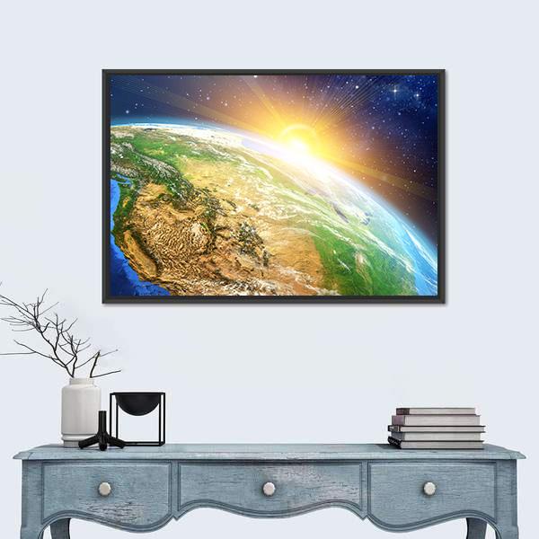 Sunrise Over The Earth Canvas Wall Art-1 Piece-Floating Frame-24" x 16"-Tiaracle
