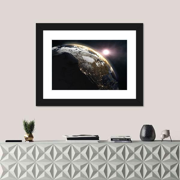 Sunrise Over The Earth Canvas Wall Art-1 Piece-Framed Print-20" x 16"-Tiaracle