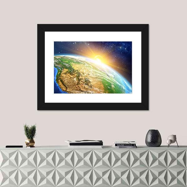 Sunrise Over The Earth Canvas Wall Art-1 Piece-Framed Print-20" x 16"-Tiaracle