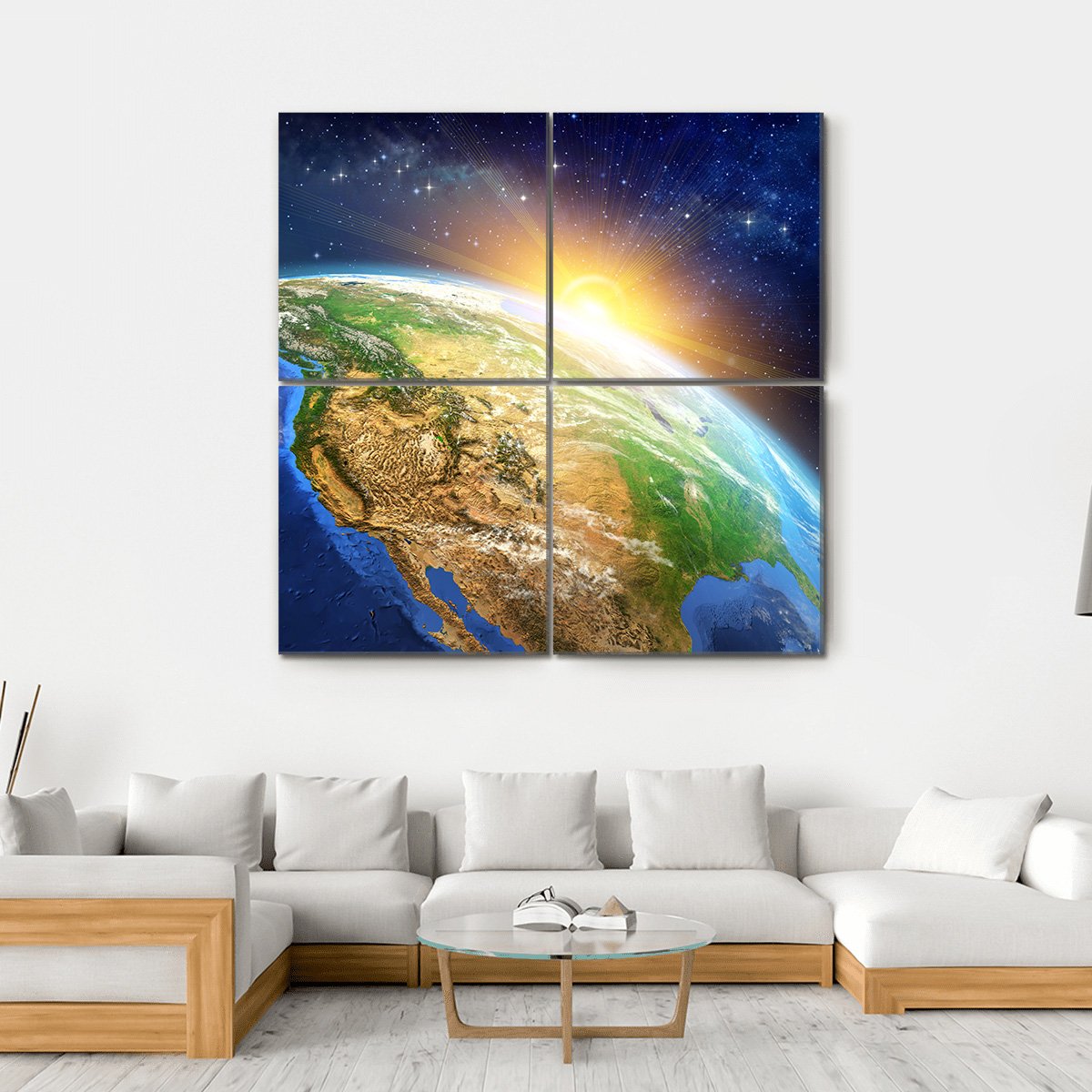 Sunrise Over The Earth Canvas Wall Art-4 Square-Gallery Wrap-17" x 17"-Tiaracle