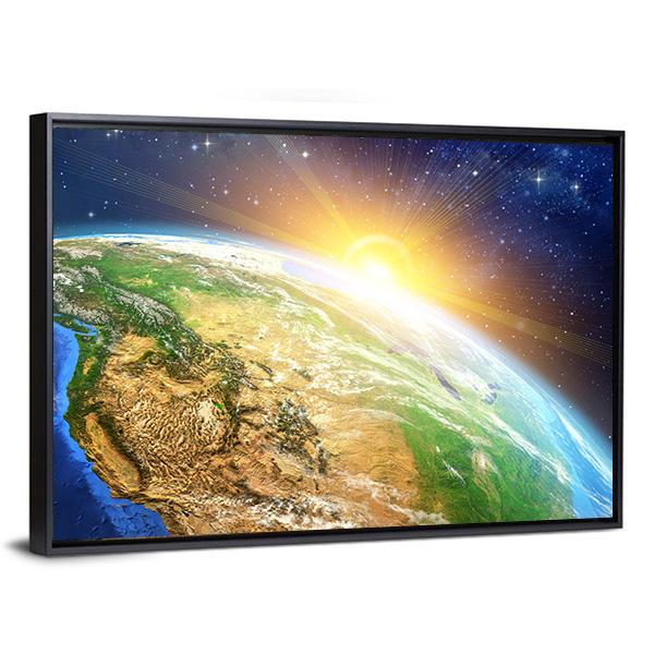 Sunrise Over The Earth Canvas Wall Art-3 Horizontal-Gallery Wrap-25" x 16"-Tiaracle