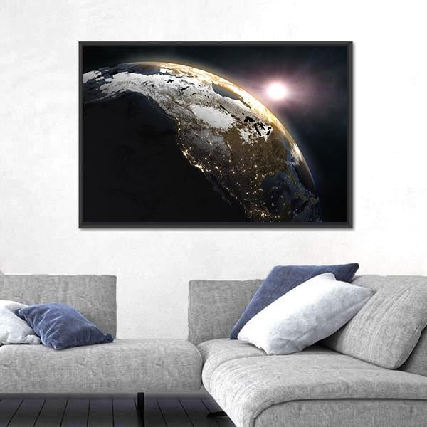 Sunrise Over The Earth Canvas Wall Art-3 Horizontal-Gallery Wrap-25" x 16"-Tiaracle