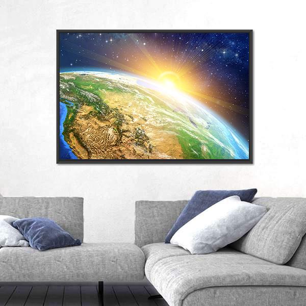 Sunrise Over The Earth Canvas Wall Art-3 Horizontal-Gallery Wrap-25" x 16"-Tiaracle