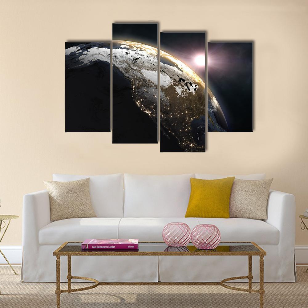 Sunrise Over The Earth Canvas Wall Art-4 Pop-Gallery Wrap-50" x 32"-Tiaracle