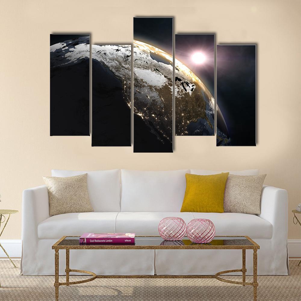 Sunrise Over The Earth Canvas Wall Art-5 Pop-Gallery Wrap-47" x 32"-Tiaracle