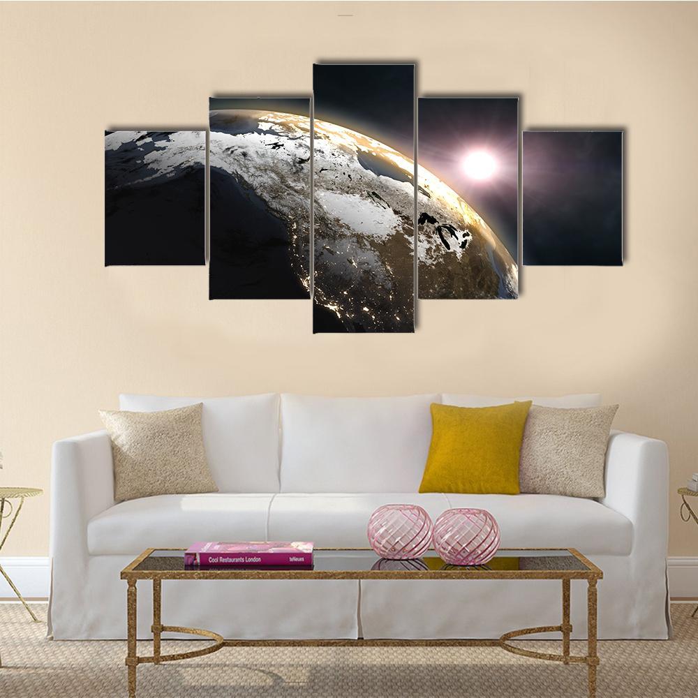 Sunrise Over The Earth Canvas Wall Art-5 Star-Gallery Wrap-62" x 32"-Tiaracle