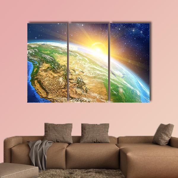 Sunrise Over The Earth Canvas Wall Art-3 Horizontal-Gallery Wrap-25" x 16"-Tiaracle