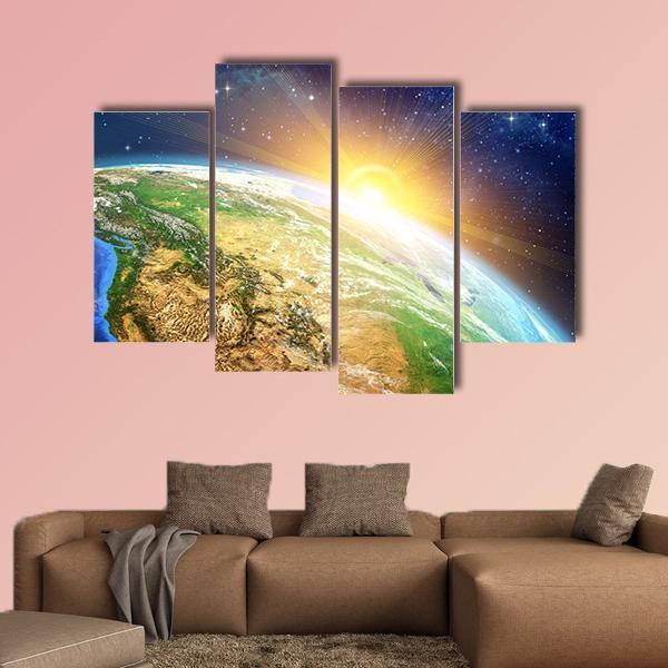 Sunrise Over The Earth Canvas Wall Art-4 Pop-Gallery Wrap-50" x 32"-Tiaracle