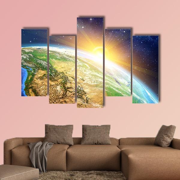 Sunrise Over The Earth Canvas Wall Art-5 Pop-Gallery Wrap-47" x 32"-Tiaracle