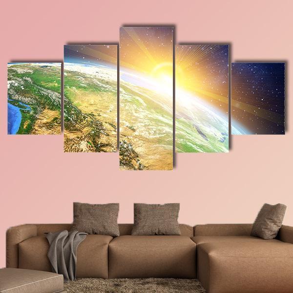 Sunrise Over The Earth Canvas Wall Art-5 Star-Gallery Wrap-62" x 32"-Tiaracle