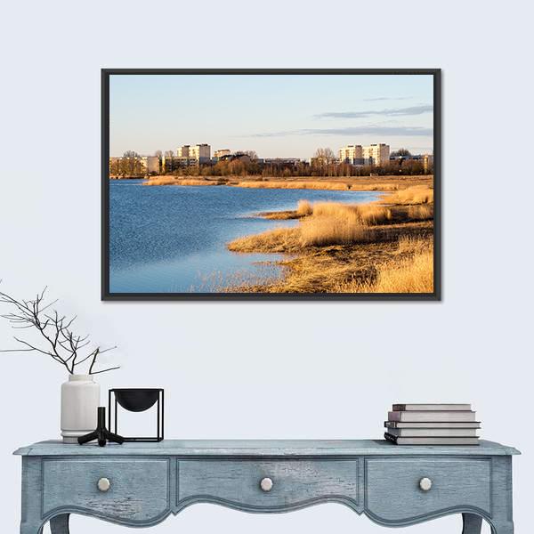 Sunrise Over The Lake In Country Canvas Wall Art-1 Piece-Floating Frame-24" x 16"-Tiaracle