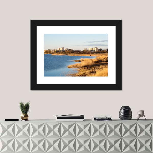 Sunrise Over The Lake In Country Canvas Wall Art-1 Piece-Framed Print-20" x 16"-Tiaracle